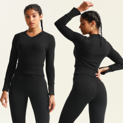 Women Long Sleeve Workout Gym Cropped Top