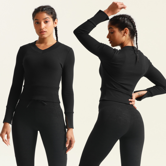 Women Long Sleeve Workout Gym Cropped Top