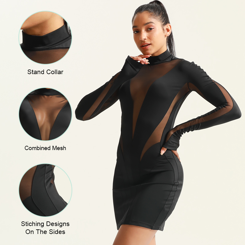Yoga laser cut design mesh patchwork sexy sheath dress