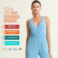 Women's Light Blue Sleeveless Backless V-Neck Tank Jumpsuit