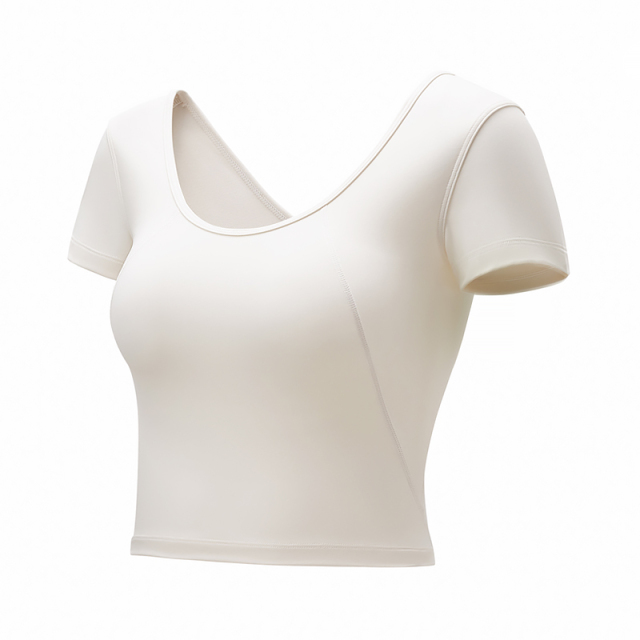 Women's high elastic low neckline tight short sleeves