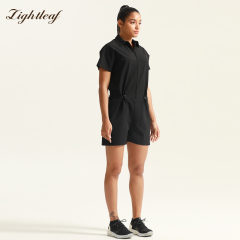 Polo-style zippered jumpsuit shorts.