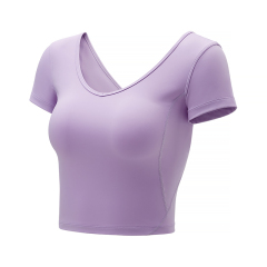 Women's high elastic low neckline tight short sleeves
