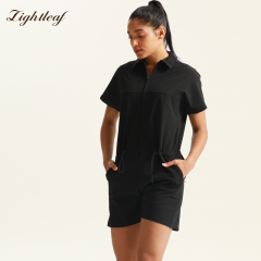 Polo-style zippered jumpsuit shorts.
