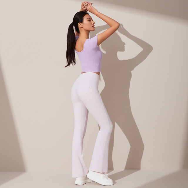 Women's high elastic low neckline tight short sleeves