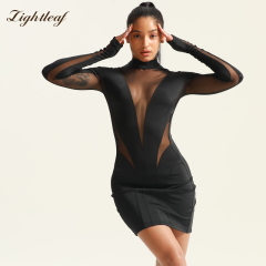 Yoga laser cut design mesh patchwork sexy sheath dress