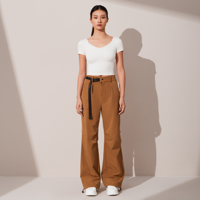 Women's high elastic low neckline tight short sleeves