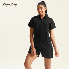 Polo-style zippered jumpsuit shorts.