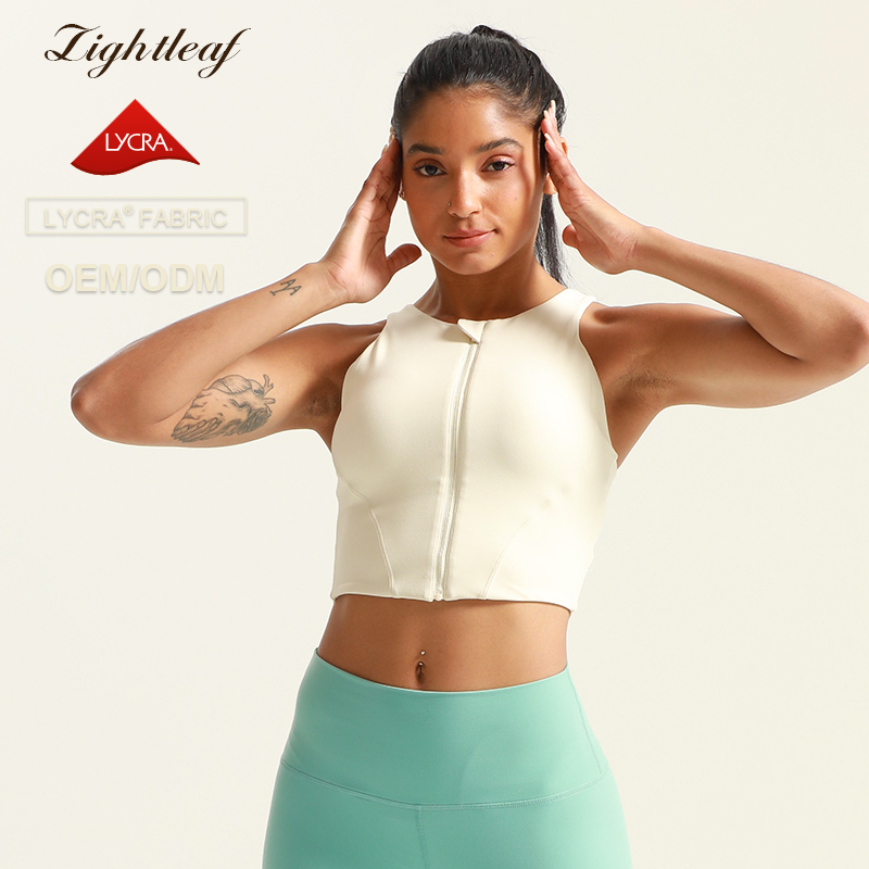 Women's Zip Front Sports Bras Fitness Crop Tank Tops