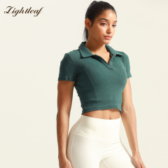 Women's V Neck Short Sleeve Slim Fit Crop Top
