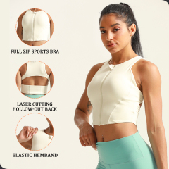 Women's Zip Front Sports Bras Fitness Crop Tank Tops