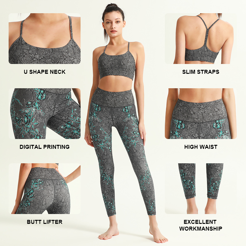 Laser Digital Print Bra+Legging Sets Gym Yoga Customized Women's Sports Wear