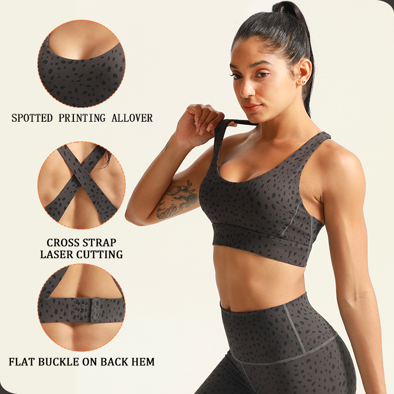 Laser Leopard Print Bra+Legging Sets Gym Yoga Customized Women's Sports Wear