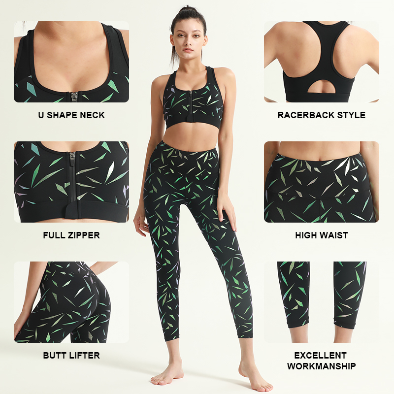 Laser Digital Print Bra+Legging Sets Gym Yoga Customized Women's Sports Wear