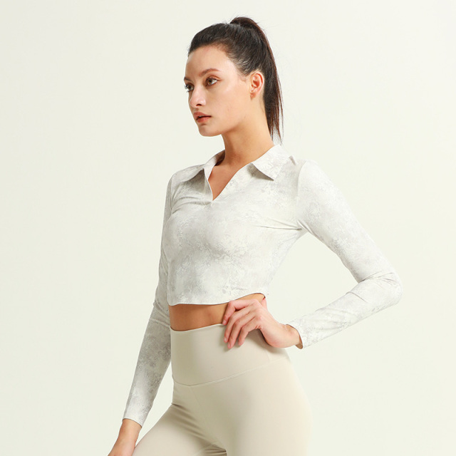 Women's Gym Fitness V Neck  Long Sleeve Crop Top Shirts