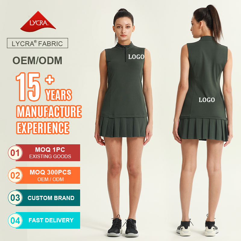 Laser Cut Women's Breathable Zippered Neck Fitness Golf Dress