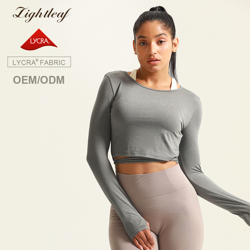 Women's Crew Neck Workout Long Sleeve Crop Tops With Thumb Hole