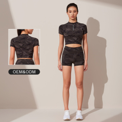 Women's Camouflage Top And Shorts Fitness Set