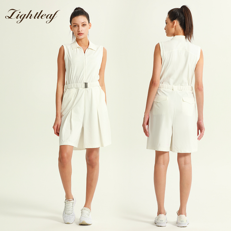 Women's Breathable Zippered Collar Belt Jumpsuit