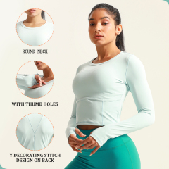 Women's Crew Neck Workout Long Sleeve Workout Shirts With Thumb Hole