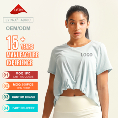 Women's Running Gym Fitness Short Sleeve Cropped Front Hem Sport T-Shirt