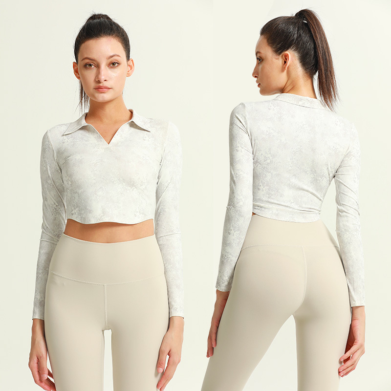 Women's Gym Fitness V Neck  Long Sleeve Crop Top Shirts
