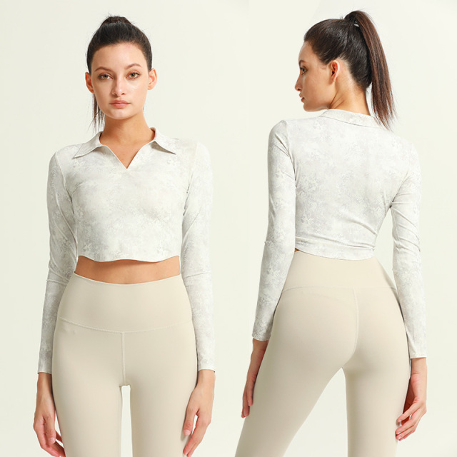 Women's Gym Fitness V Neck  Long Sleeve Crop Top Shirts