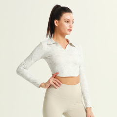 Women's Gym Fitness V Neck  Long Sleeve Crop Top Shirts