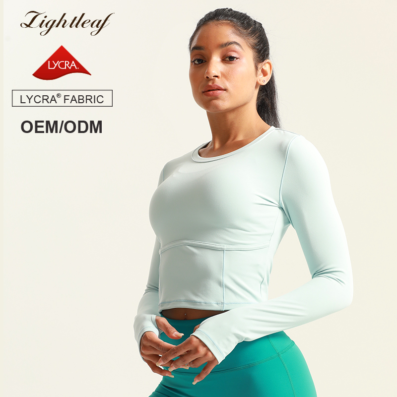 Women's Crew Neck Workout Long Sleeve Workout Shirts With Thumb Hole