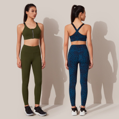 Laser Cut Women's Breathable Zippered Bonded Bra Legging Sets Sportswear