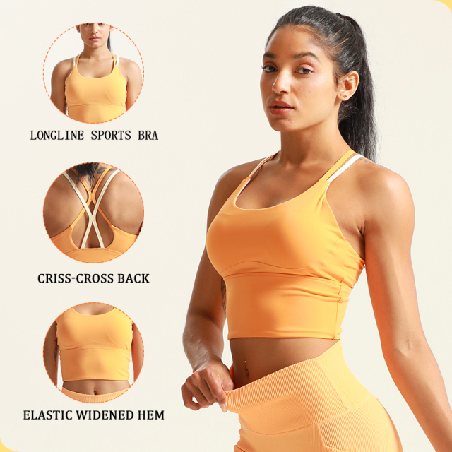 Women's Back Cross Design Bra with Yoga Shorts Set