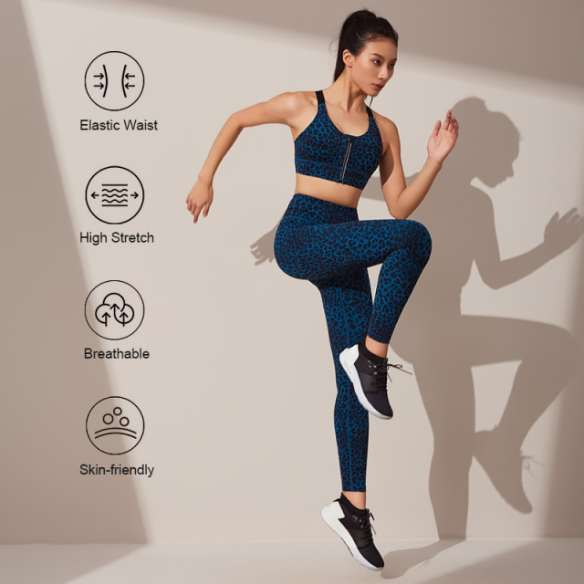 Laser Cut Women's Breathable Zippered Bonded Bra Legging Sets Sportswear