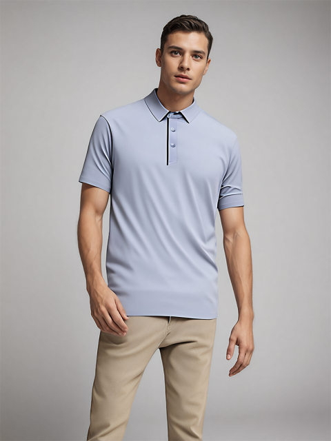 Men Short Sleeve Ice Silk Polo Shirt