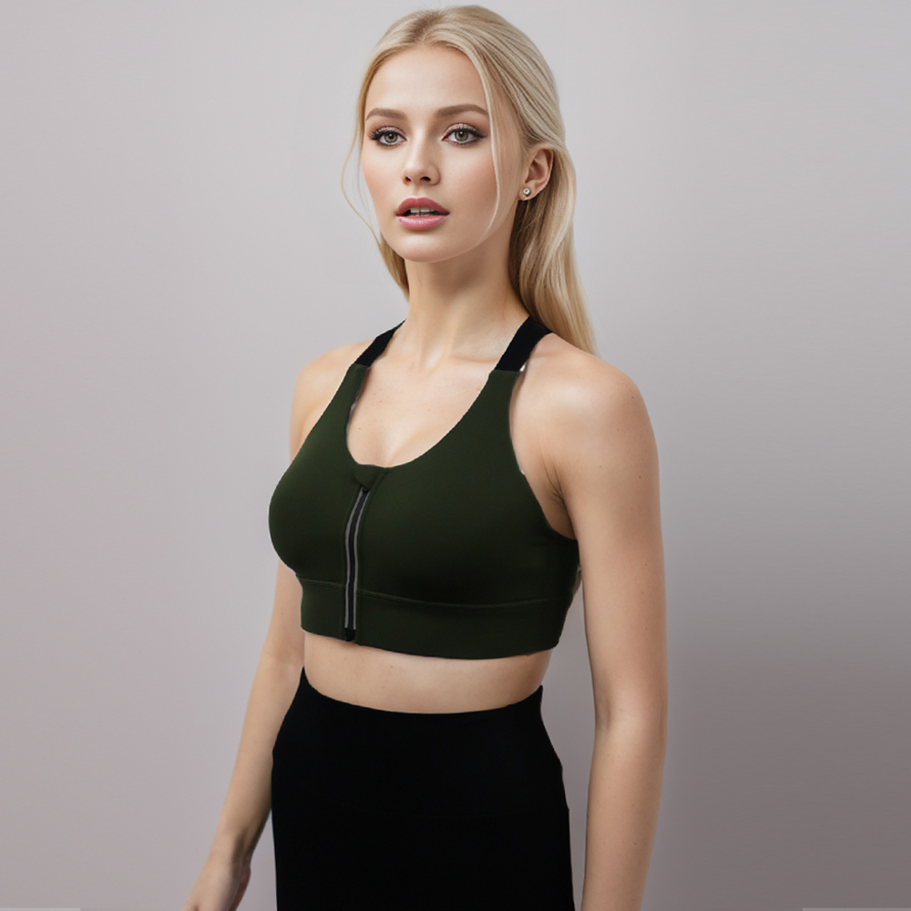 Custom Women Yoga Fitness Bra Push Up Sports Bra With Front Zipper