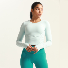 Women's Crew Neck Workout Long Sleeve Workout Shirts With Thumb Hole