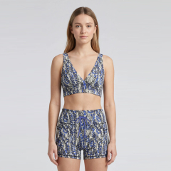 Women V-Neck Blue Leopard Print Yoga Sets