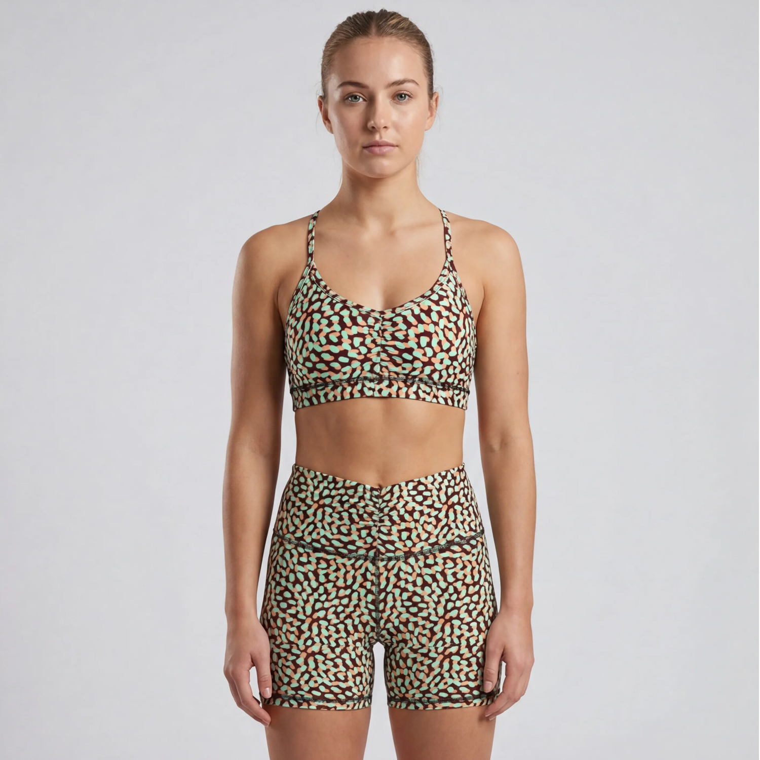 Women's Spaghetti Strip Racerback Sports Bra Printed Yoga Set