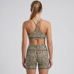Women's Spaghetti Strip Racerback Sports Bra Printed Yoga Set