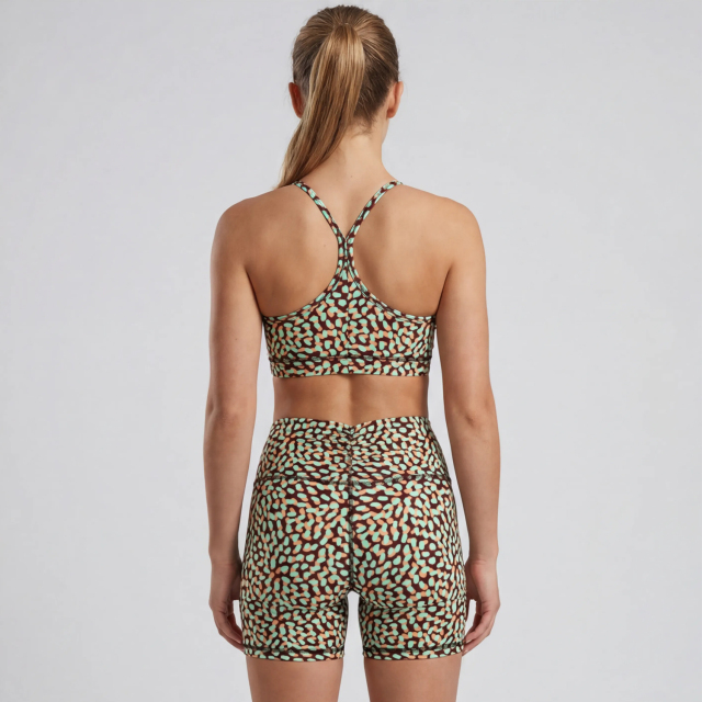 Women's Spaghetti Strip Racerback Sports Bra Printed Yoga Set