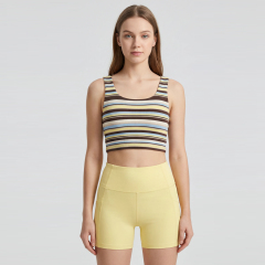Women's Striped Cross Back Yoga Shorts Set
