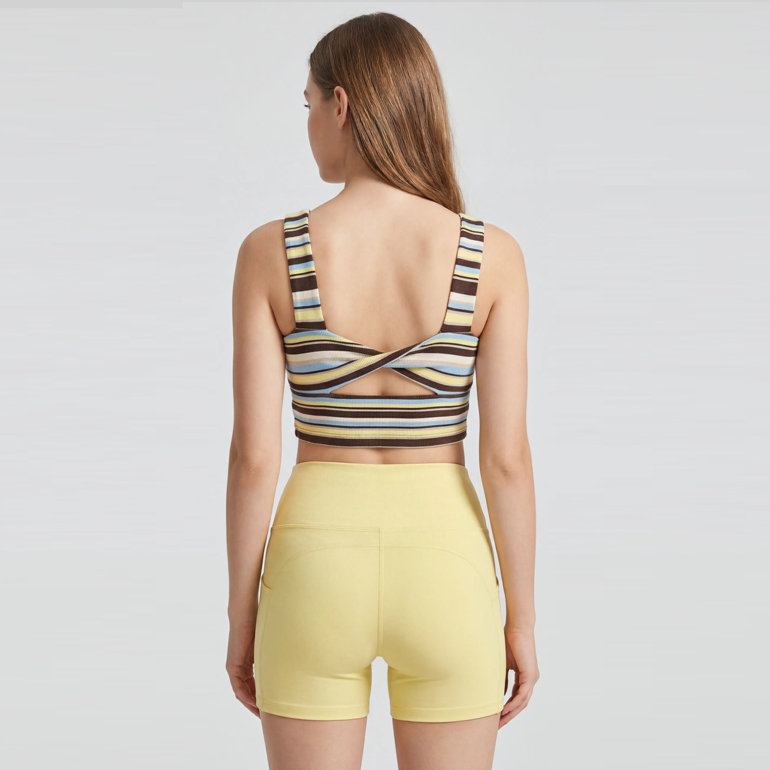 Women's Striped Cross Back Yoga Shorts Set
