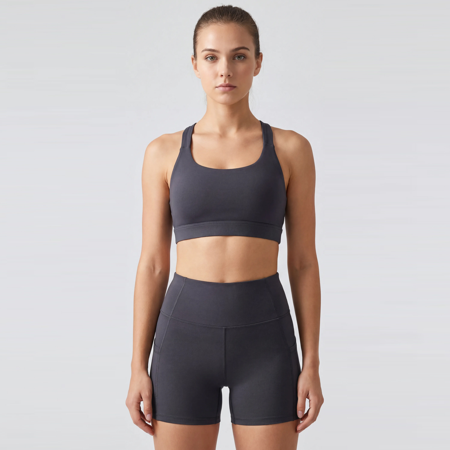 Women's Cross Back Sports Bra Yoga Shorts Set