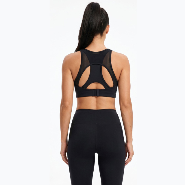 Women's High Neck Mesh-Insert Sports Yoga Bra
