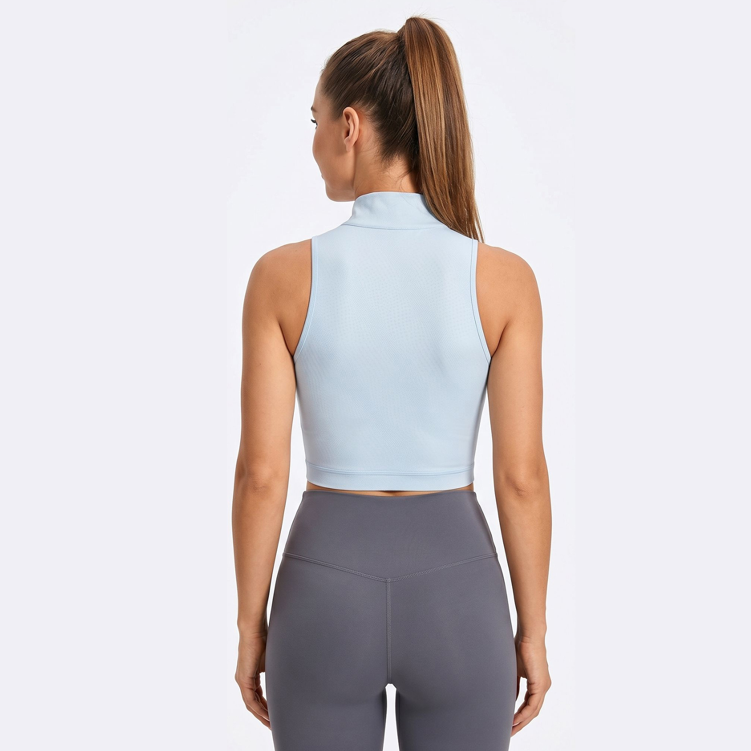 Women's Half-Zip Mock Neck Sports Crop Top