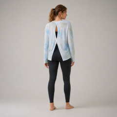 Women's Breathable Crew Neck Long Sleeve Back Slit Printed Cover up Sports Shirt