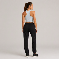 Women's Crew Neck Ribbed Racerback Sports Bra Crop Tank Top