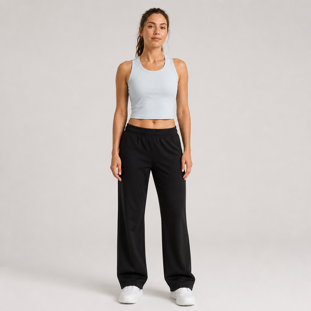 Women's Crew Neck Ribbed Racerback Sports Bra Crop Tank Top