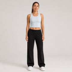 Women's Crew Neck Ribbed Racerback Sports Bra Crop Tank Top