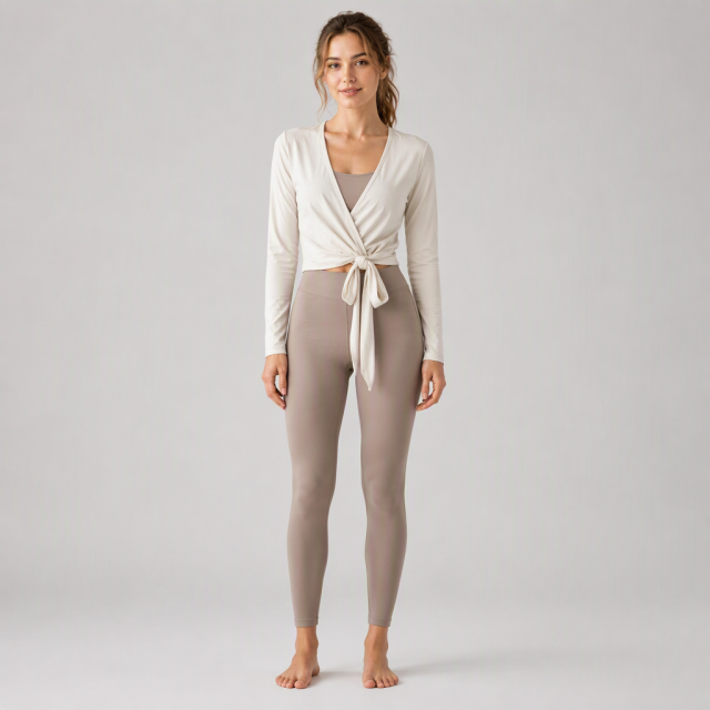 Women's Deep V-neck Wrap Front Adjustable Waist Tie Yoga Shirts