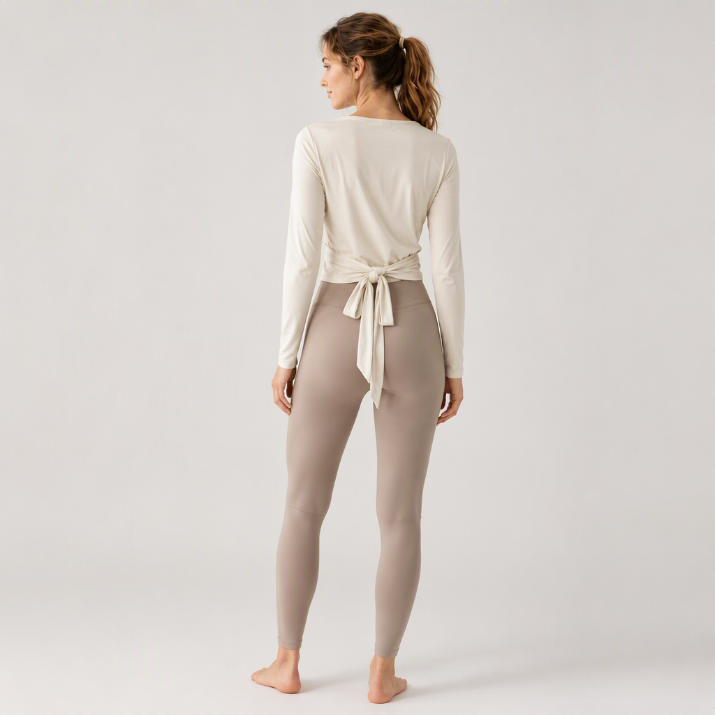 Women's Deep V-neck Wrap Front Adjustable Waist Tie Yoga Shirts